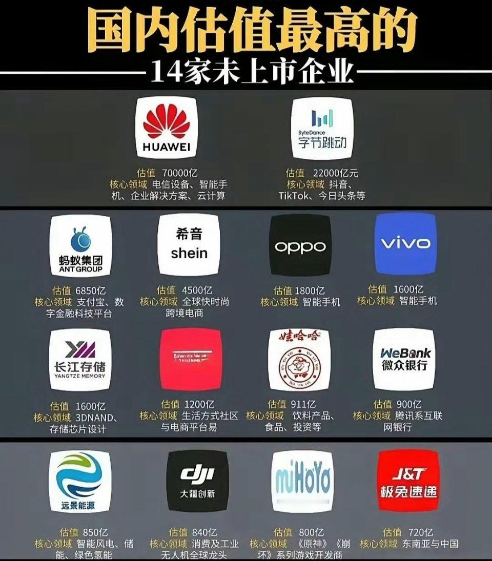 估值很高的14家未上市企业，科技企业最多。