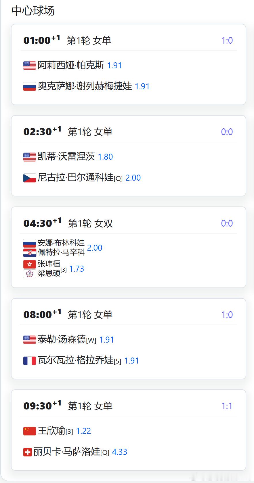 WTA250奥斯汀首日赛程王欣瑜在明天早上出站，对手是今年罗马尼亚室内赛，刚刚