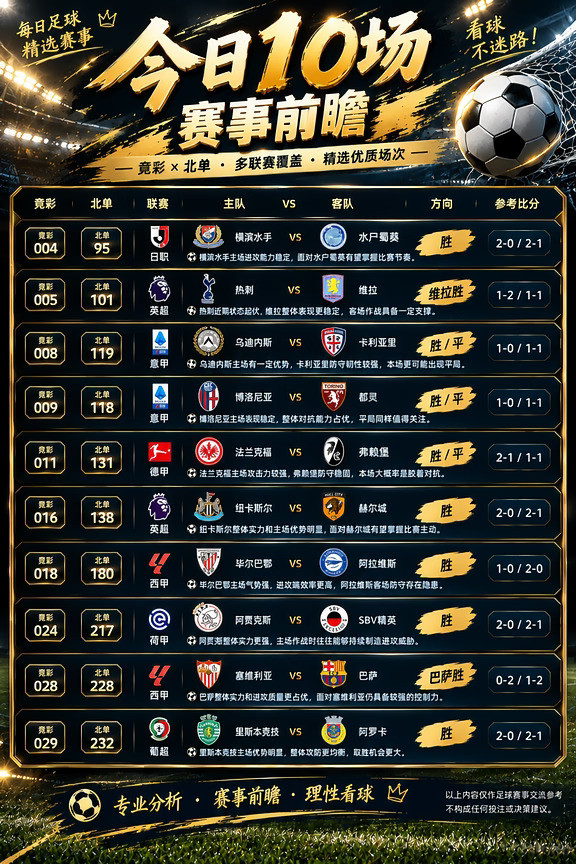 ⚽今日10场精选｜赛前重点观察