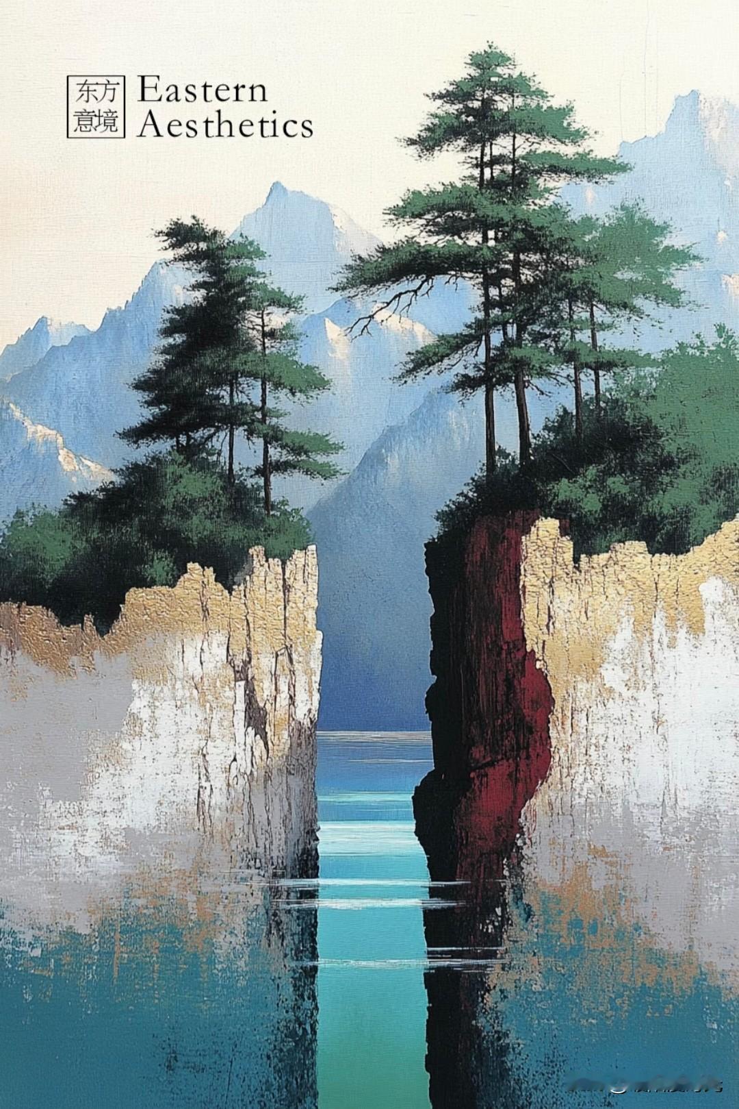 山开一线，水映天光，松影入沧浪。_否极泰来治愈系AI意境山水图分享山水国风图