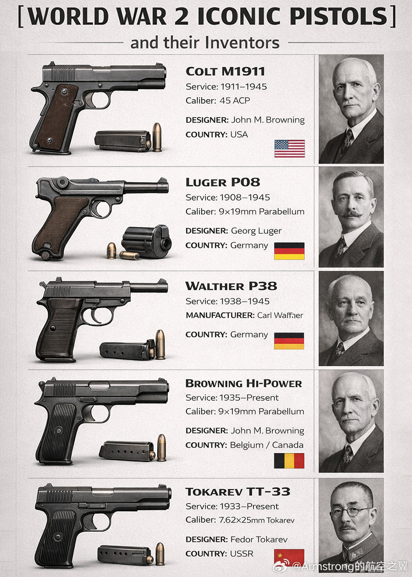 第二次世界大战标志性手枪及其设计师