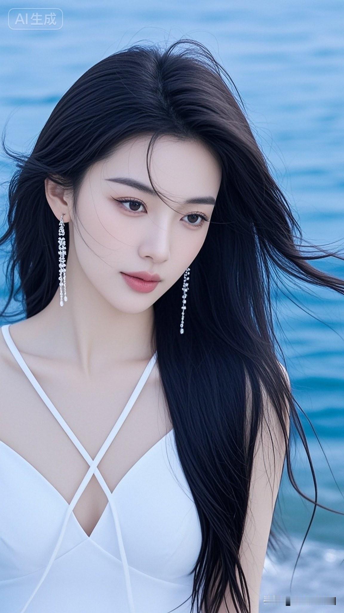 在海边的她，好美啊！