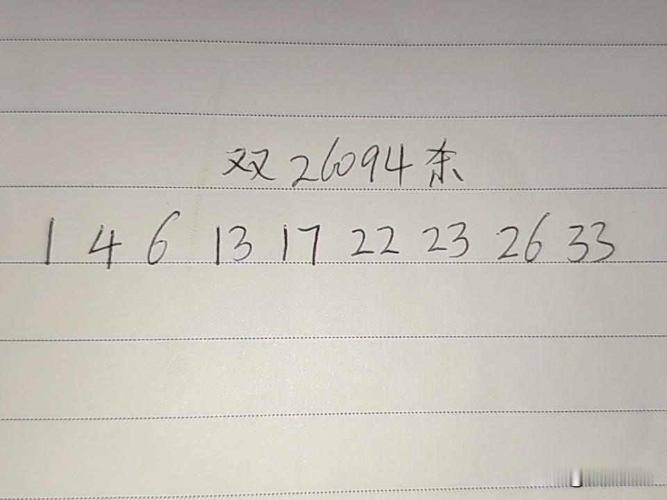 双色球26094期排码01、04、06、13、17、22、23、26、33上