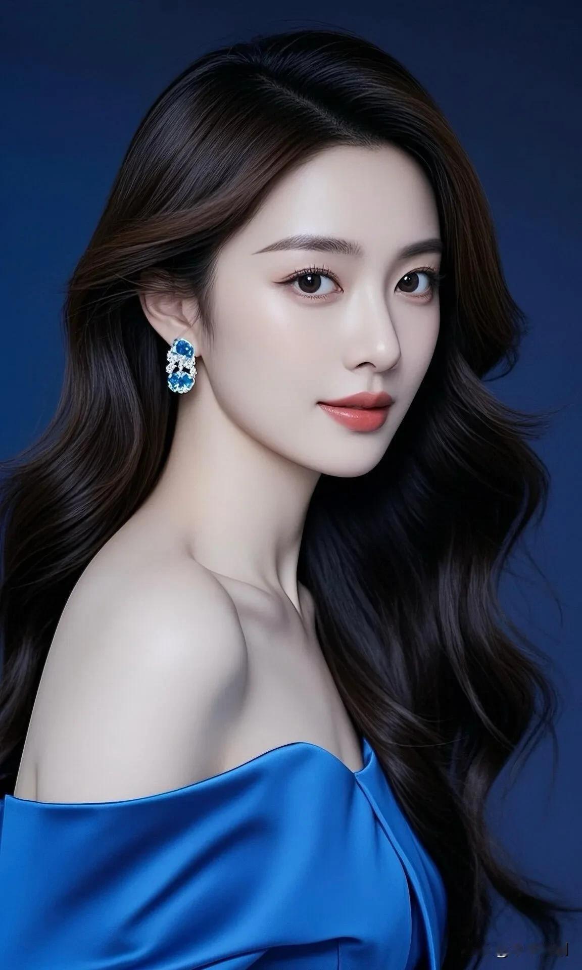 宝蓝缎面衬出冷艳气场，耳间的蓝钻似揉碎了深海的光，优雅又夺目💎温柔高贵的女性