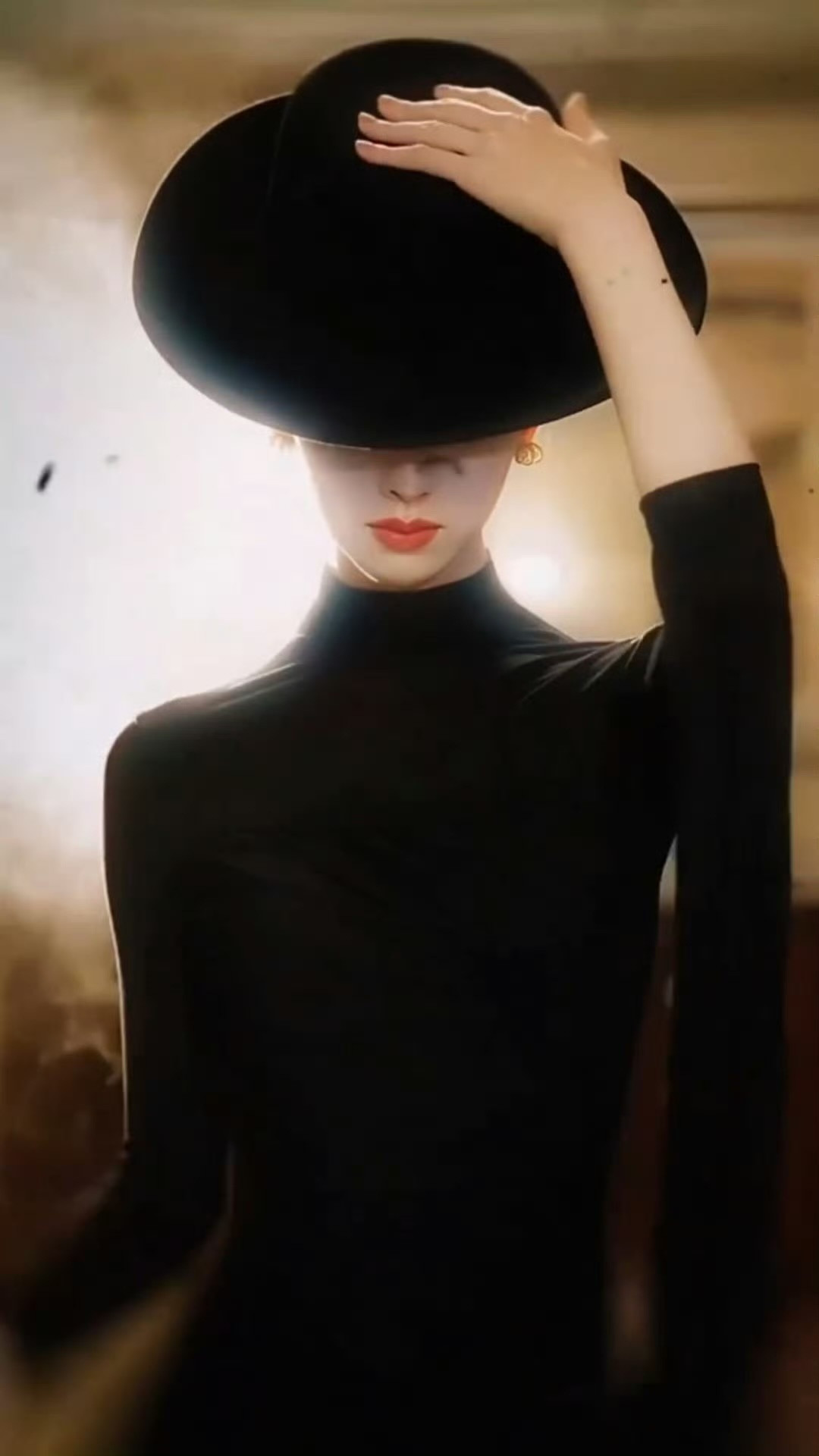 陈都灵帽子戏法变装陈都灵黑礼帽转场视频，高盘发利落又优雅，黑裙衬得肌肤胜雪嘟嘟好