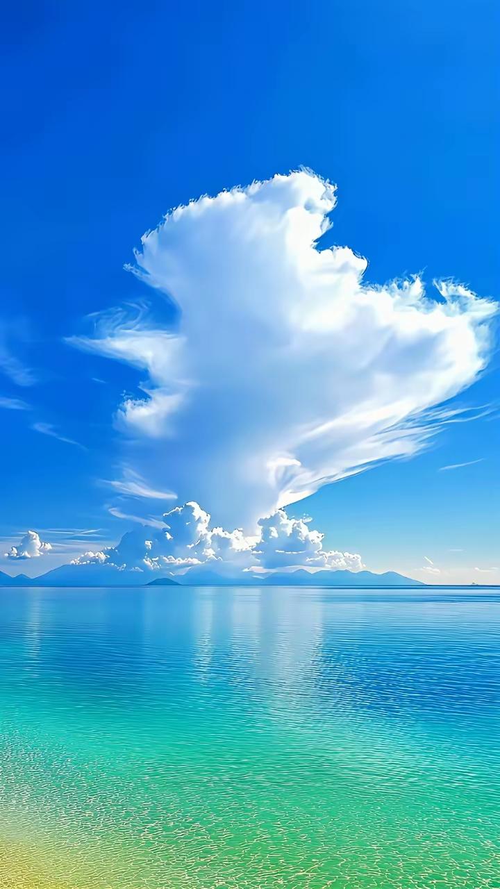 分享一张蔚蓝的天空配大海照片