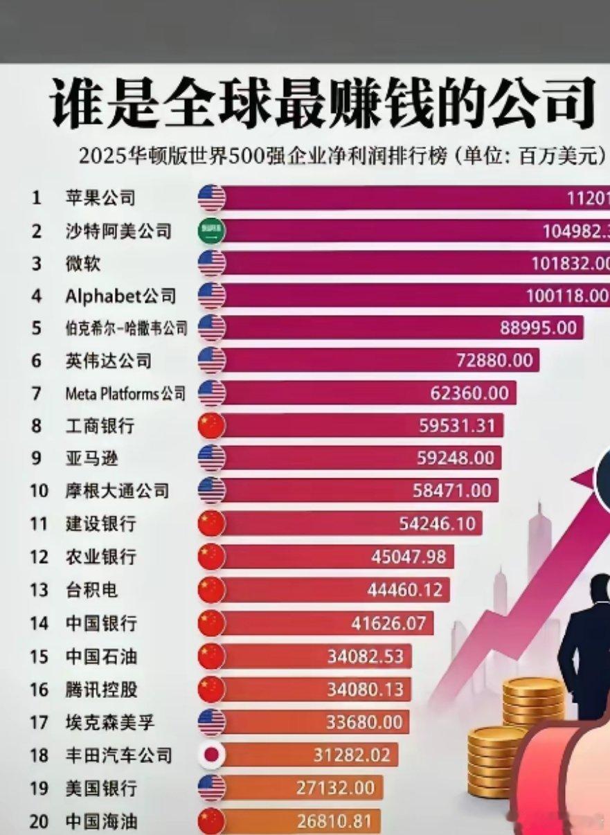 一图看懂中美最赚钱的公司，一眼就能看出两边产业的巨大差别。这份2025世界500