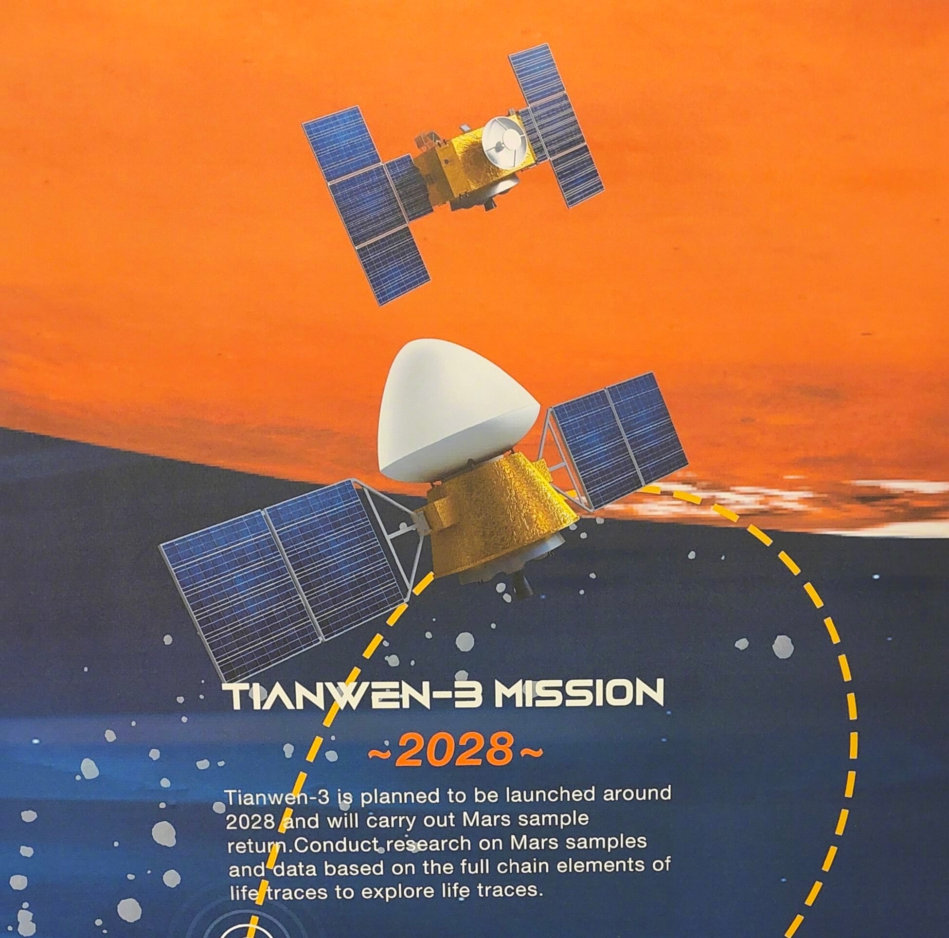 天问三号计划于2028年前后发射探测器着陆火星，并在采集至少500克火星样品后，