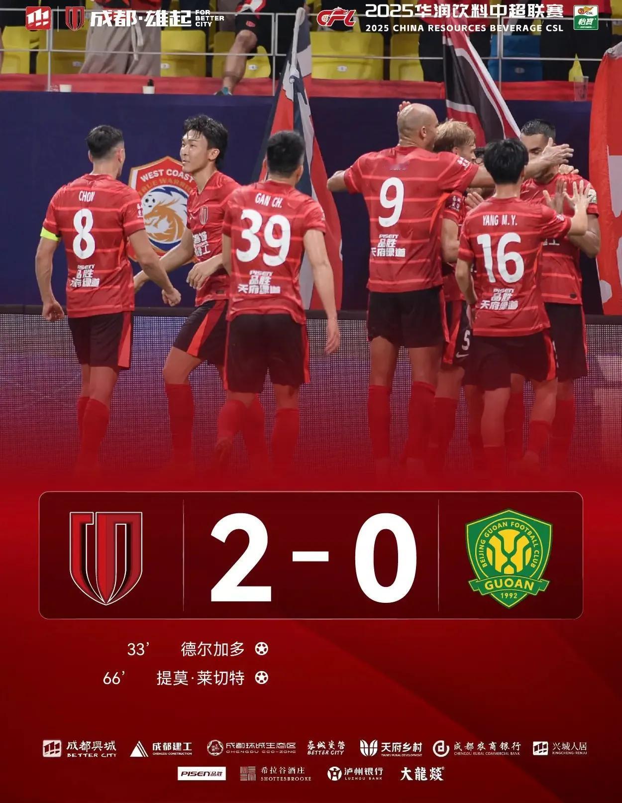 在成都蓉城2：0取胜北京国安之后，CCTV和CDTV解说都异口同声，说成都蓉城准