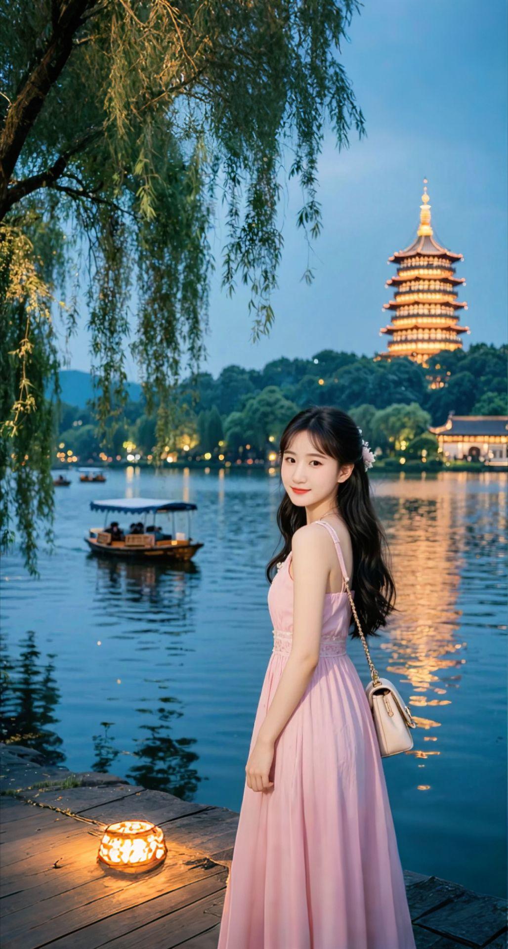 AI扩图 AI西湖夜景写真 ai创作