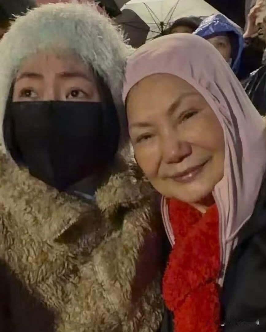 首个没有大S的跨年夜，小S穿毛毛衣和徐妈妈相拥看烟火～～她晒照配文：“每一年的烟