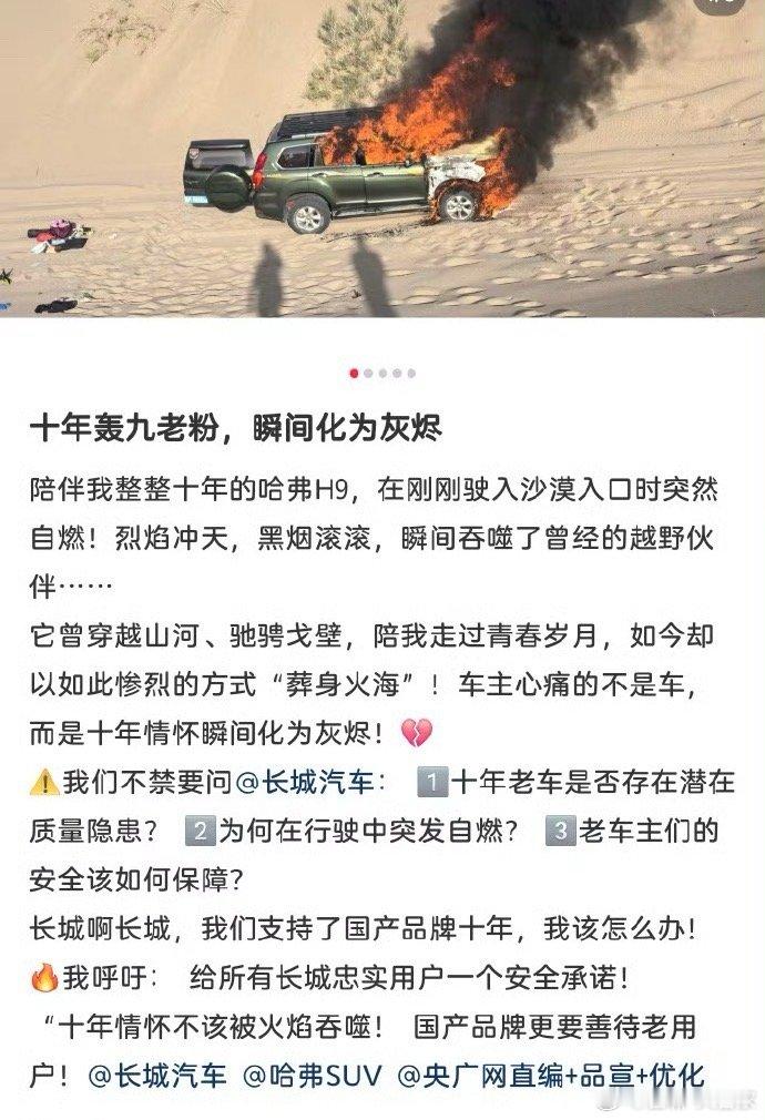 不是替长城洗地或说话，但是玩沙漠的车主当真不知道跑沙是非常容易自燃的么？尤其老车