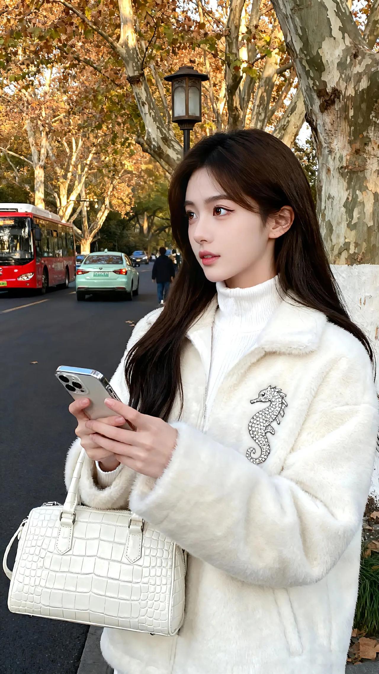 气质穿搭怎么穿才恰到好处?秋日街拍，温柔少女与复古街灯的邂逅