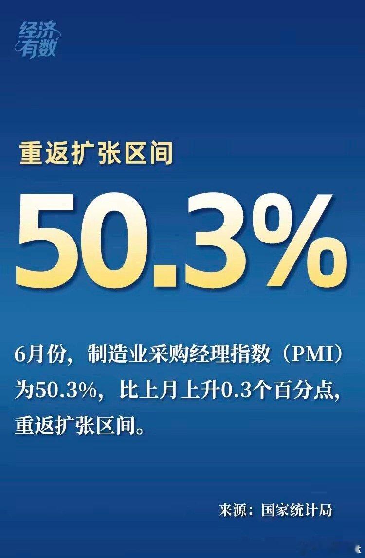 重磅！6月PMI升至50.3重返扩张区间，给股民直白参考国家统计局数据出炉，6月