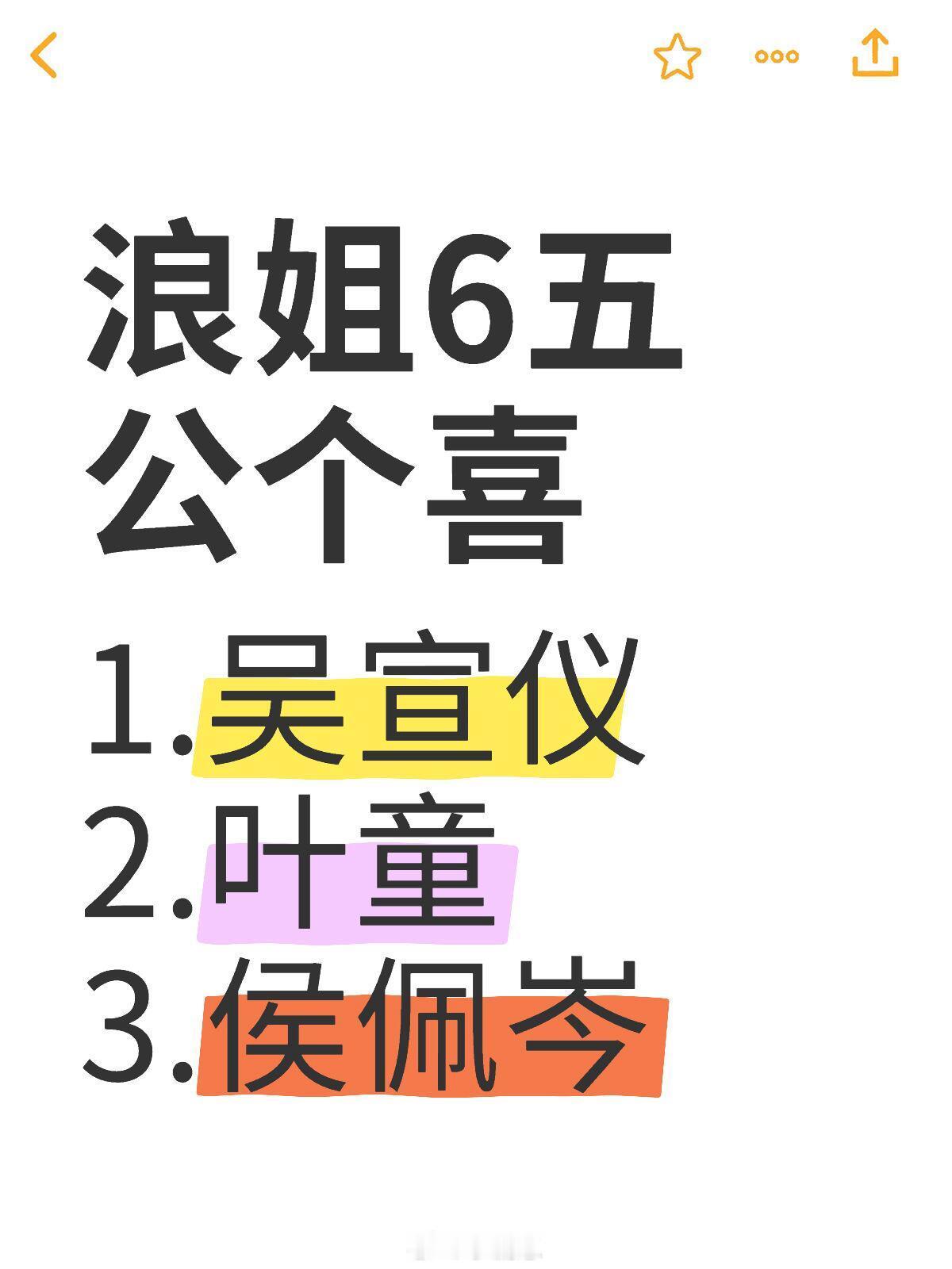 乘风2025浪姐6五公个喜1.吴宣仪2.叶童3.侯佩岑4.李晟管乐（前十