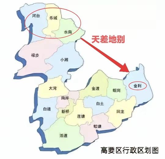 肇庆高要发展最好的是金利镇，最差的是河乐水，它们之间的差距就像深圳跟云浮的差距一