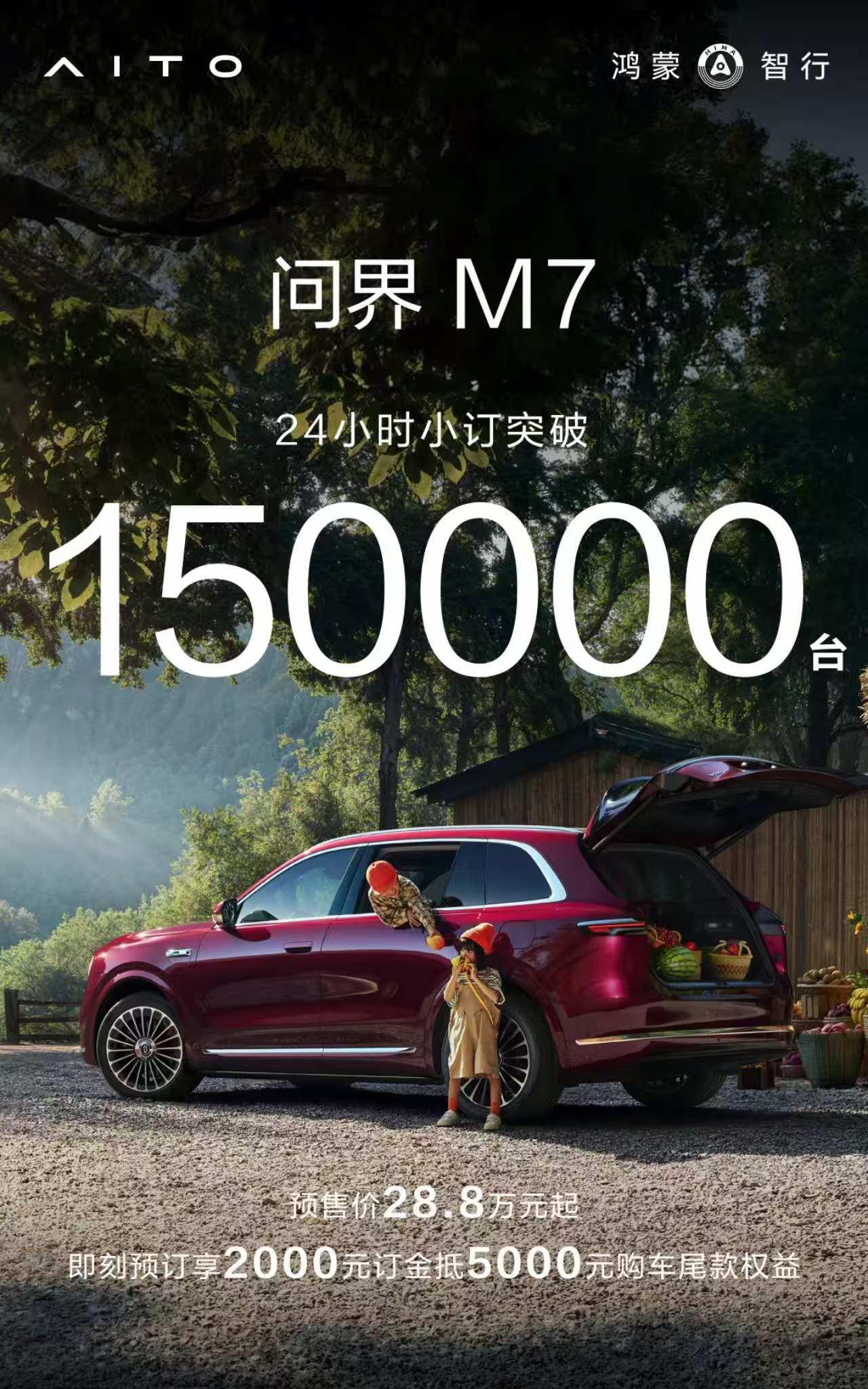 全新问界M7小订突破15万台，今儿周末，进店看车客流大，48小时后的订单肯定还会