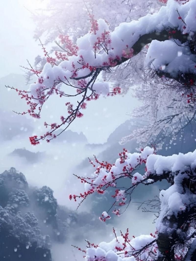 上联：莫道寒冬无烂漫下联：且看雪山梅花开