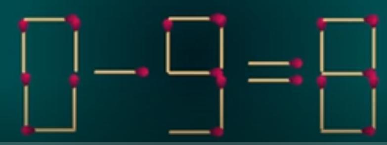 图中火柴棒搭成的等式“0-9=8”明显不成立。现在难题来了：只能移动