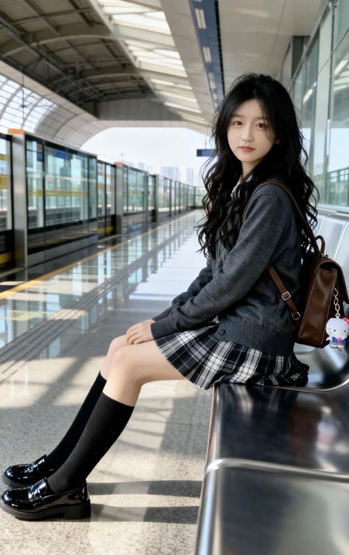 谁穿都好看系列。分享jk穿搭学院风穿搭地铁拍照