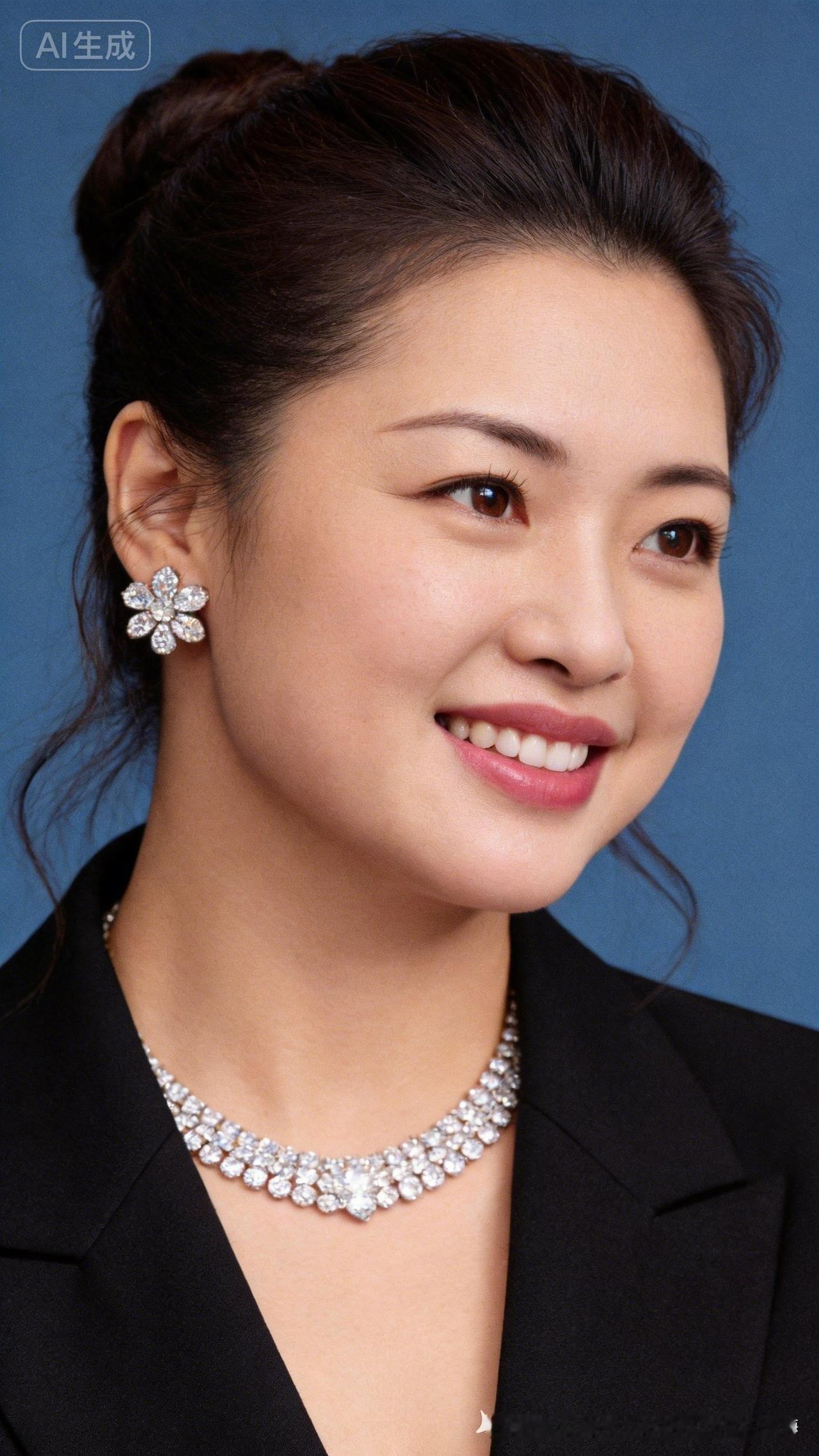 这张图片可提取以下详细描述词：•人物形象：留着深棕色、低盘成发髻的发型，几