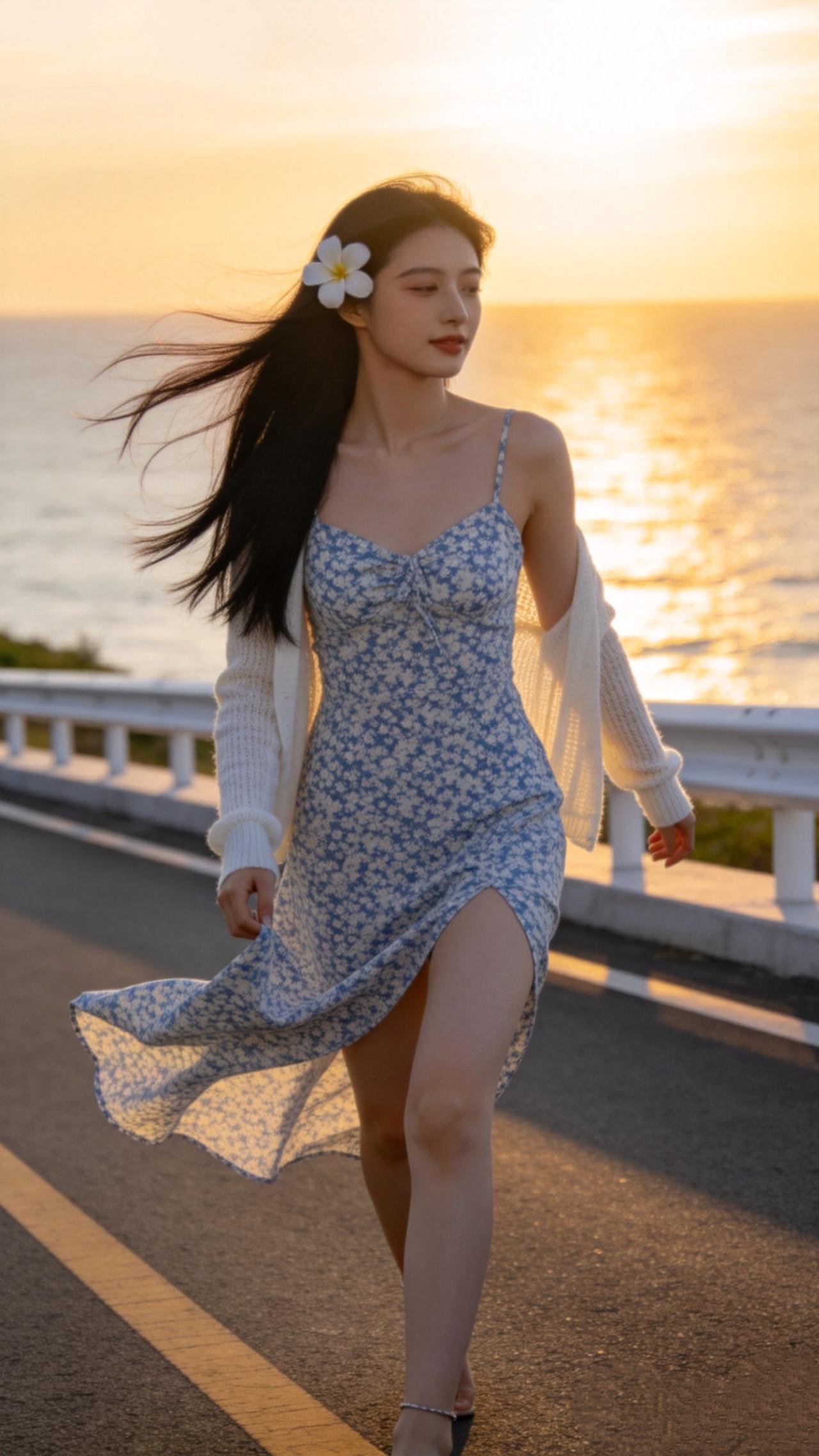 海边漫步，微风拂面，花海相伴，浪漫时光。分享唯美的美照你见过最好看的女孩背影是