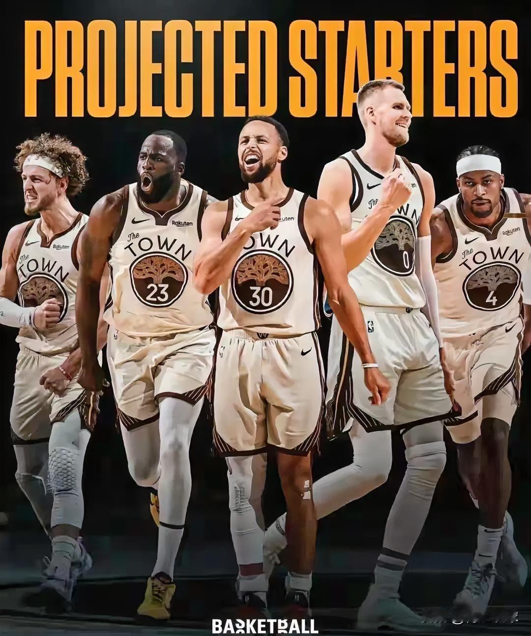 NBA交易日截止后，看看勇士队的新首发阵容：控卫：库里！37岁，身高188c