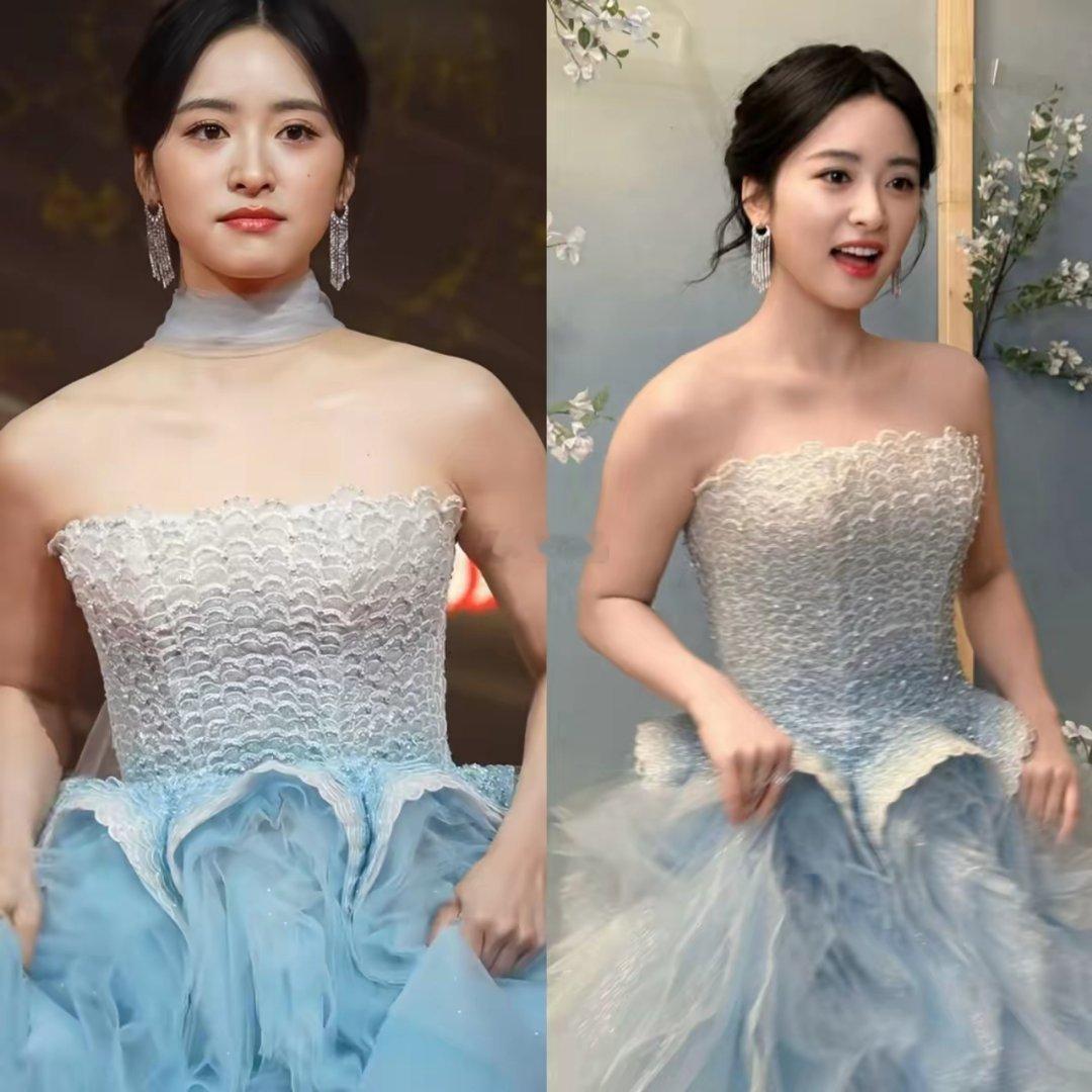 这次国剧盛典沈月造型师做得最错的决定不是选了这件蓝色的礼服，而是让沈月在走红毯的