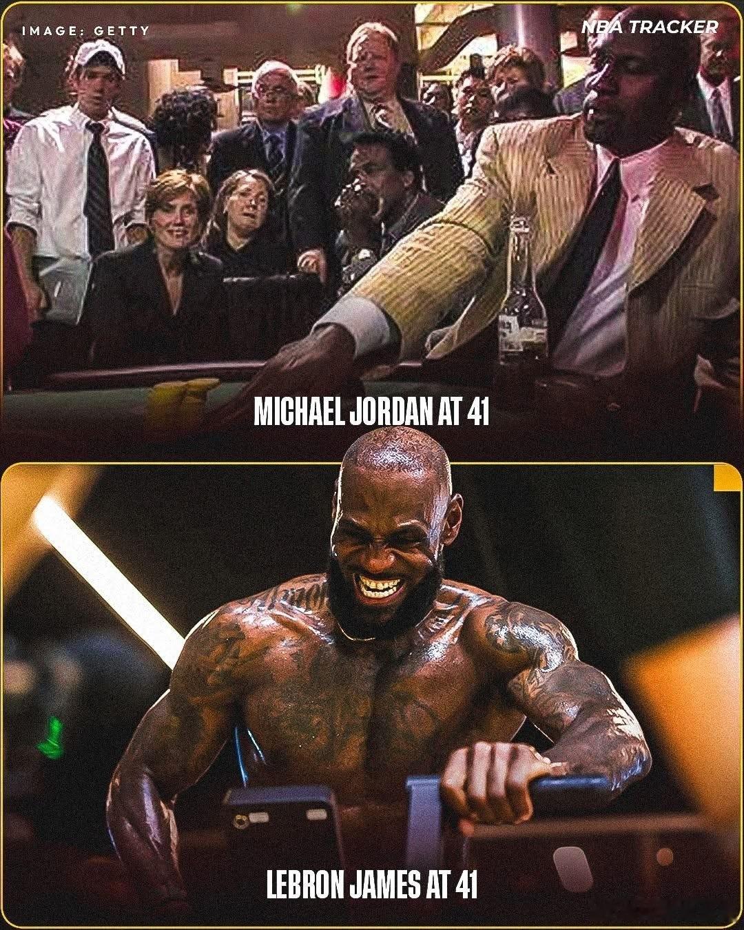 詹姆斯没有对比，就没有伤害——41岁的乔丹早已退役！而41虽的詹姆斯依然在全神