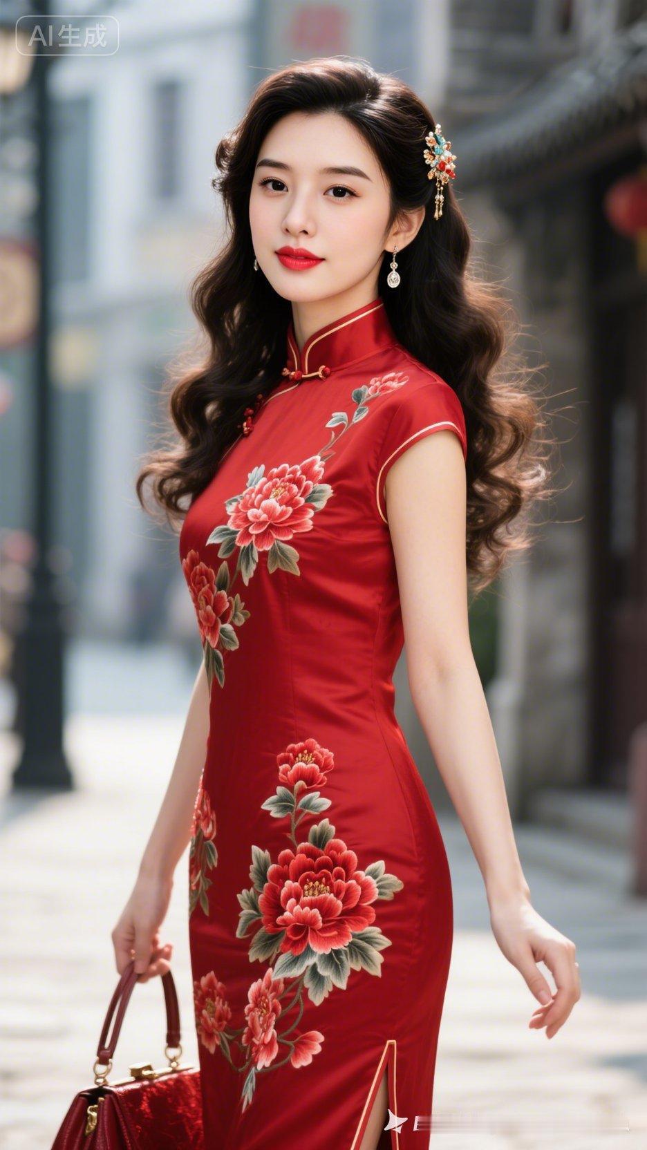 惊艳的红色旗袍，复古与现代的完美结合，优雅气质扑面而来！🌸💃