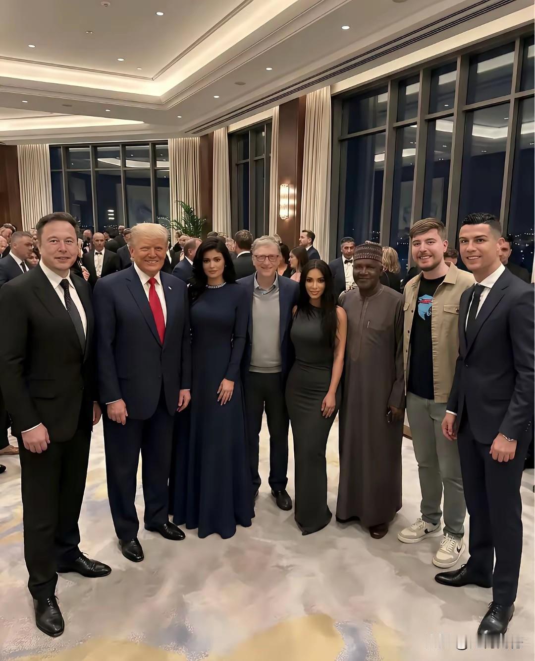 照片中这八个人的站位有点不太符合常理，比尔盖茨和这个女子为什么站在居中的位置？难