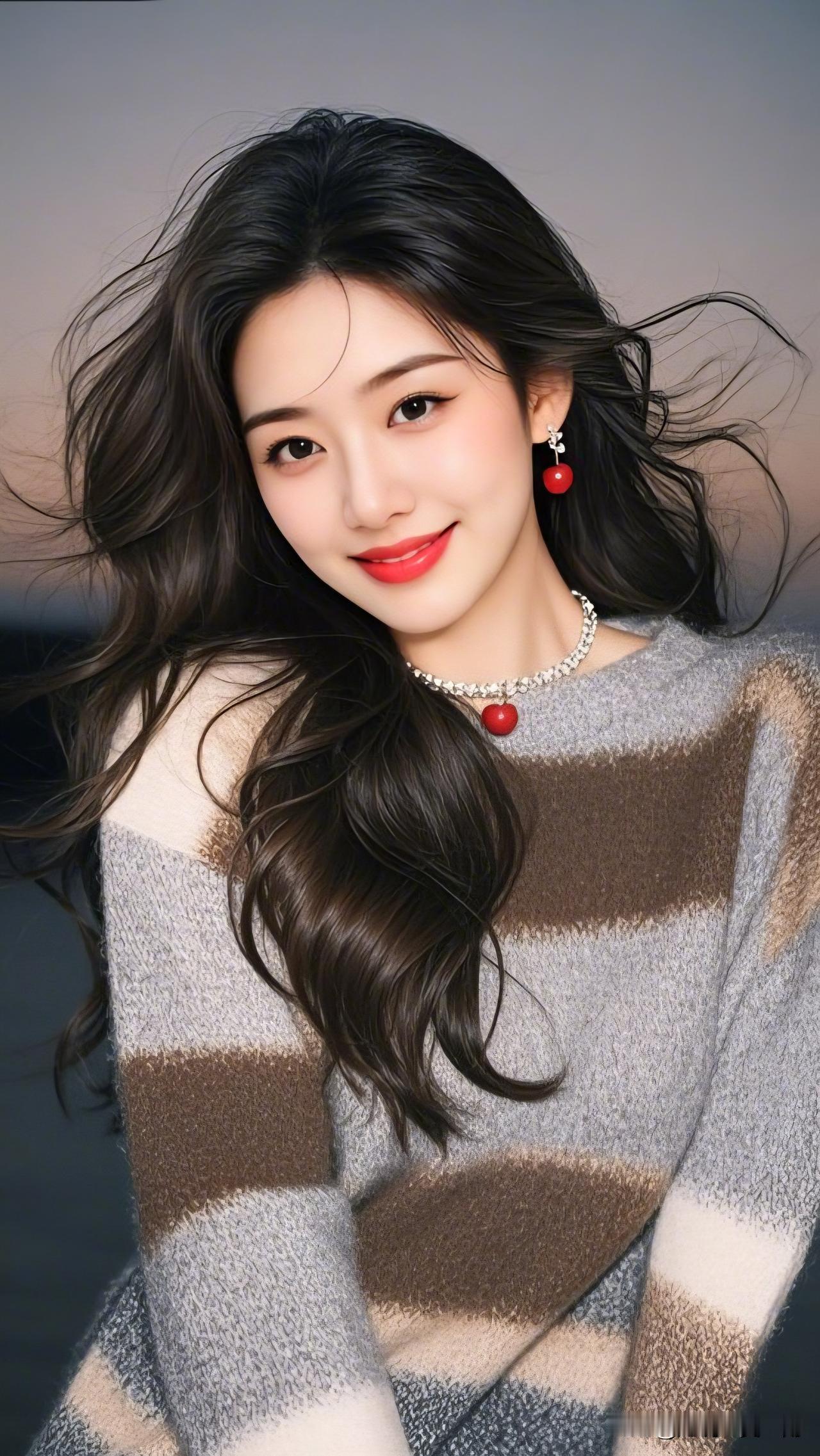 红妆美人笑，玉佩映秋光。美女究竟能有多美甜美少女风，红唇与耳环的完美搭配，温暖