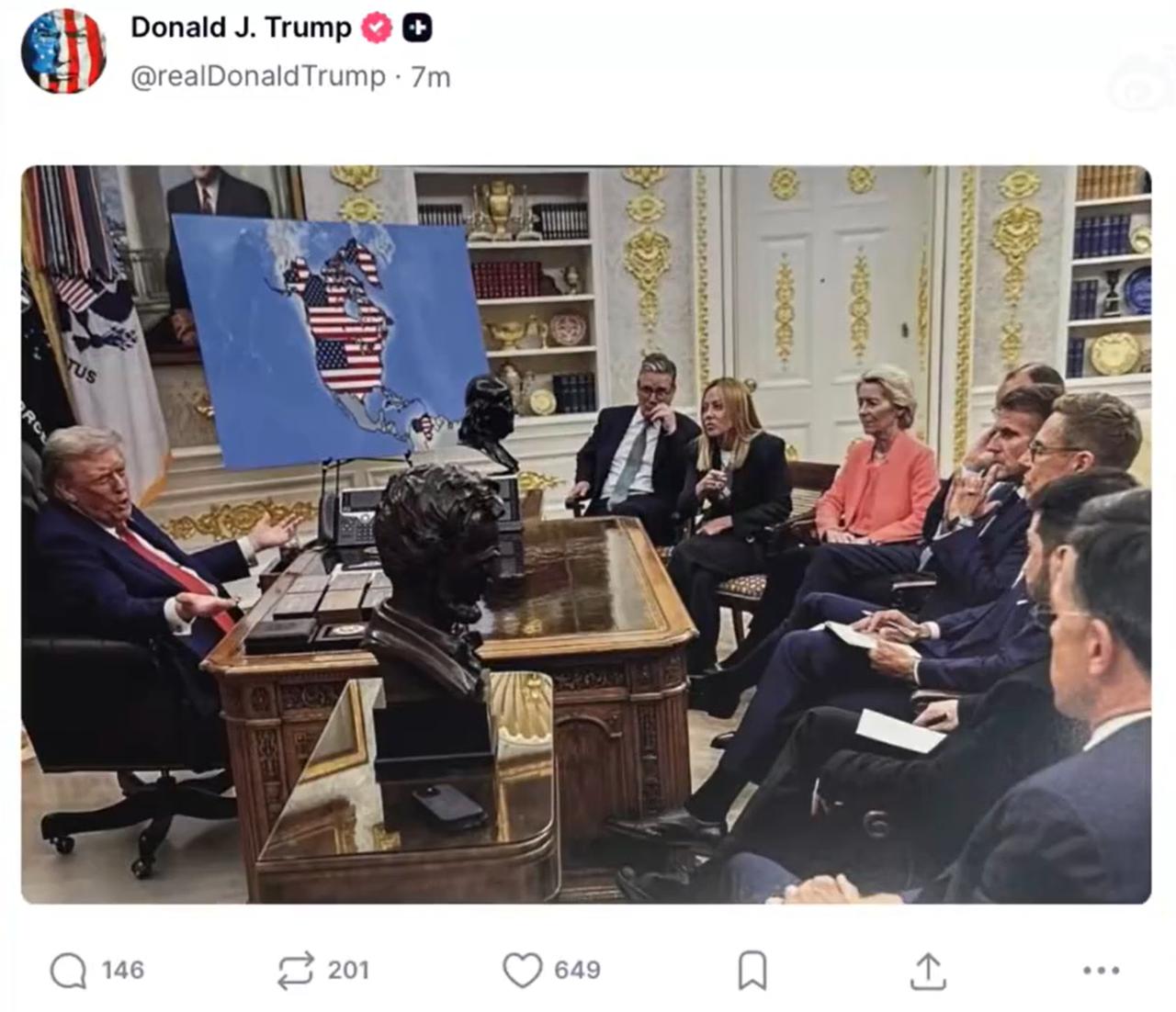 难怪加拿大，会模拟美军入侵，原来川普已经在社交媒体上公开了。请看图一，这是川