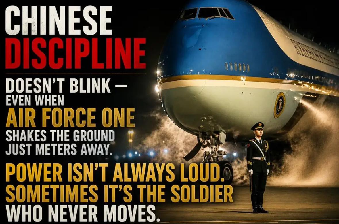震撼外媒的一张图片，绝了[惊恐]中国式的纪律即使空军一号在几米外震动大地，也