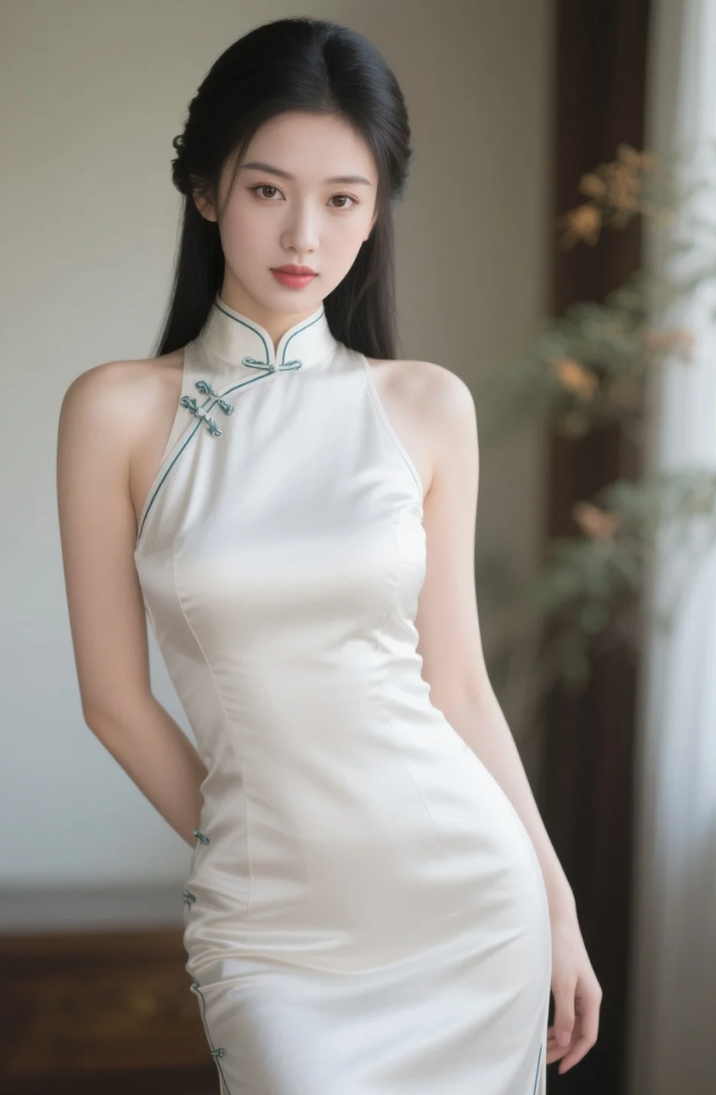 旗袍勾勒曲线，眼神诉说故事——她的美，静谧而致命
