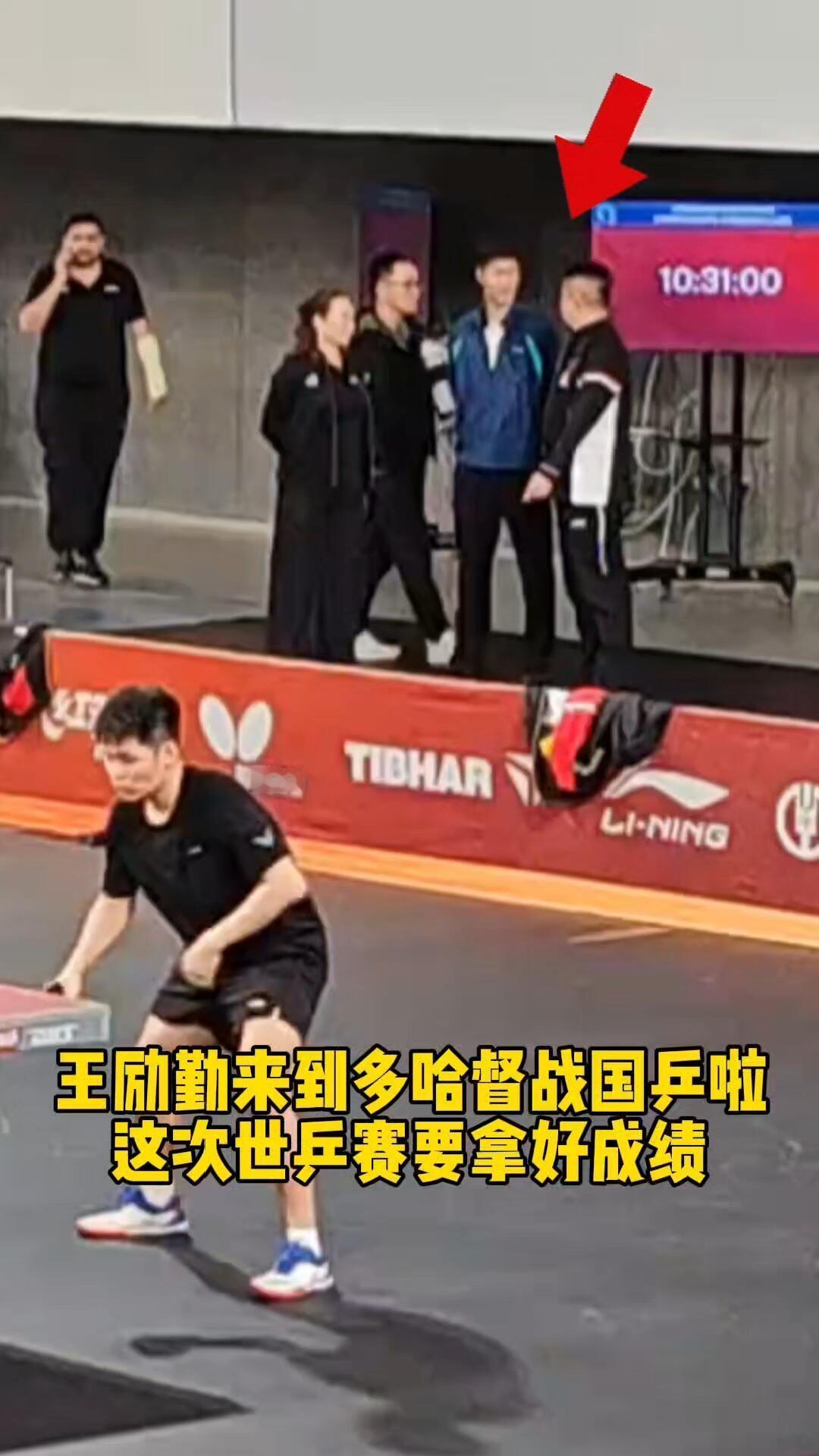 王励勤好有气势，来到训练场，一起指导，看到国乒队都在卖力训练，心里的石头落下了吧