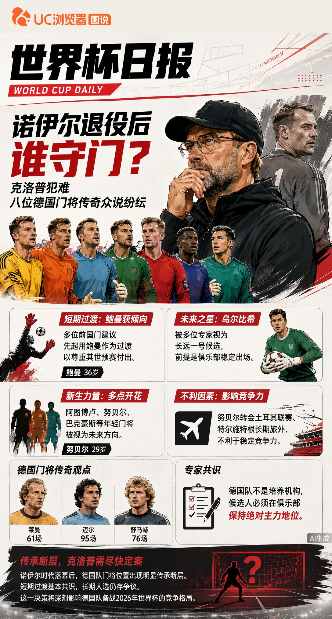 诺伊尔退出后谁守门？克洛普犯难，八位德国门将传奇众说纷纭