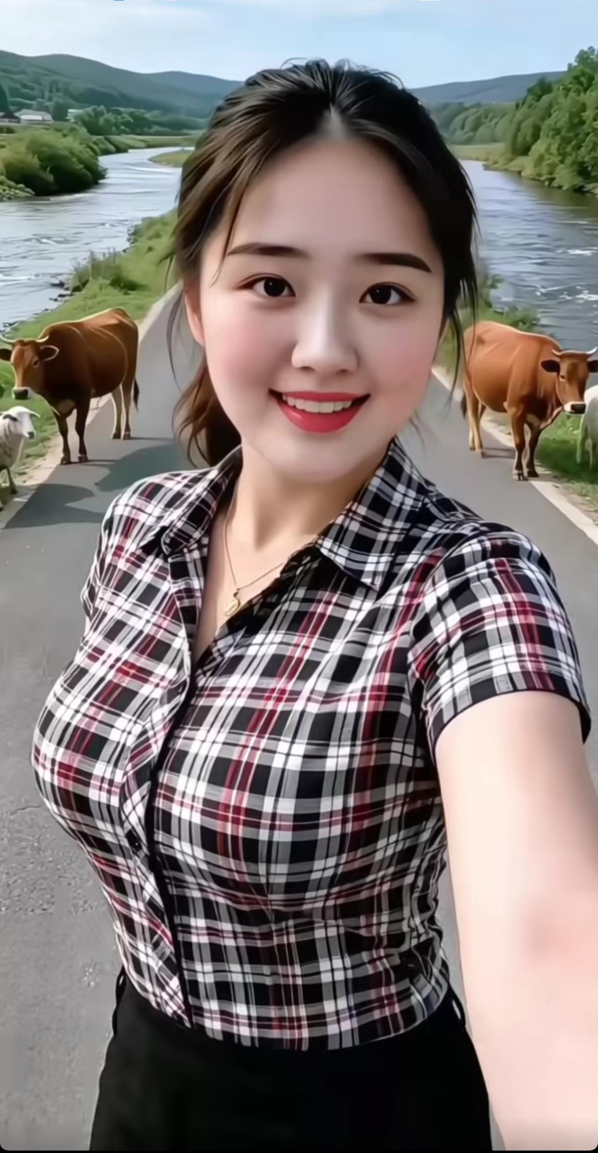 在田园风光中自拍，与牛儿们亲密接触，享受美好时光！🌿🐄😊分享相册里最美的风