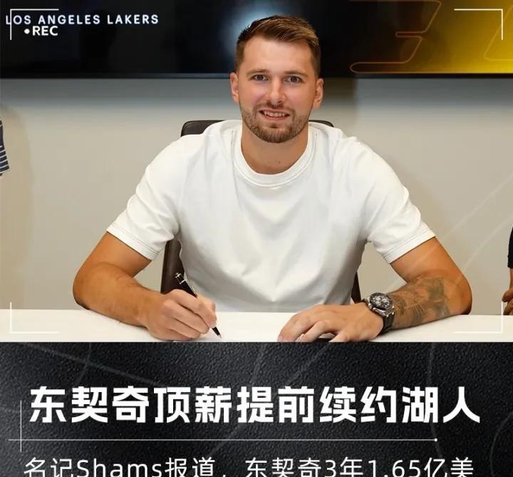 东契奇续约：湖人赚翻东契奇终于续约了，湖人悬着的心也可以放下了。3年1.65