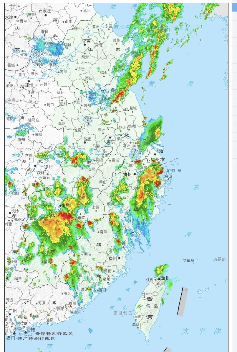 【江南迎暴雨】云图上看目前江西浙江福建出现分散性红波信号，上述局部点站激发出强