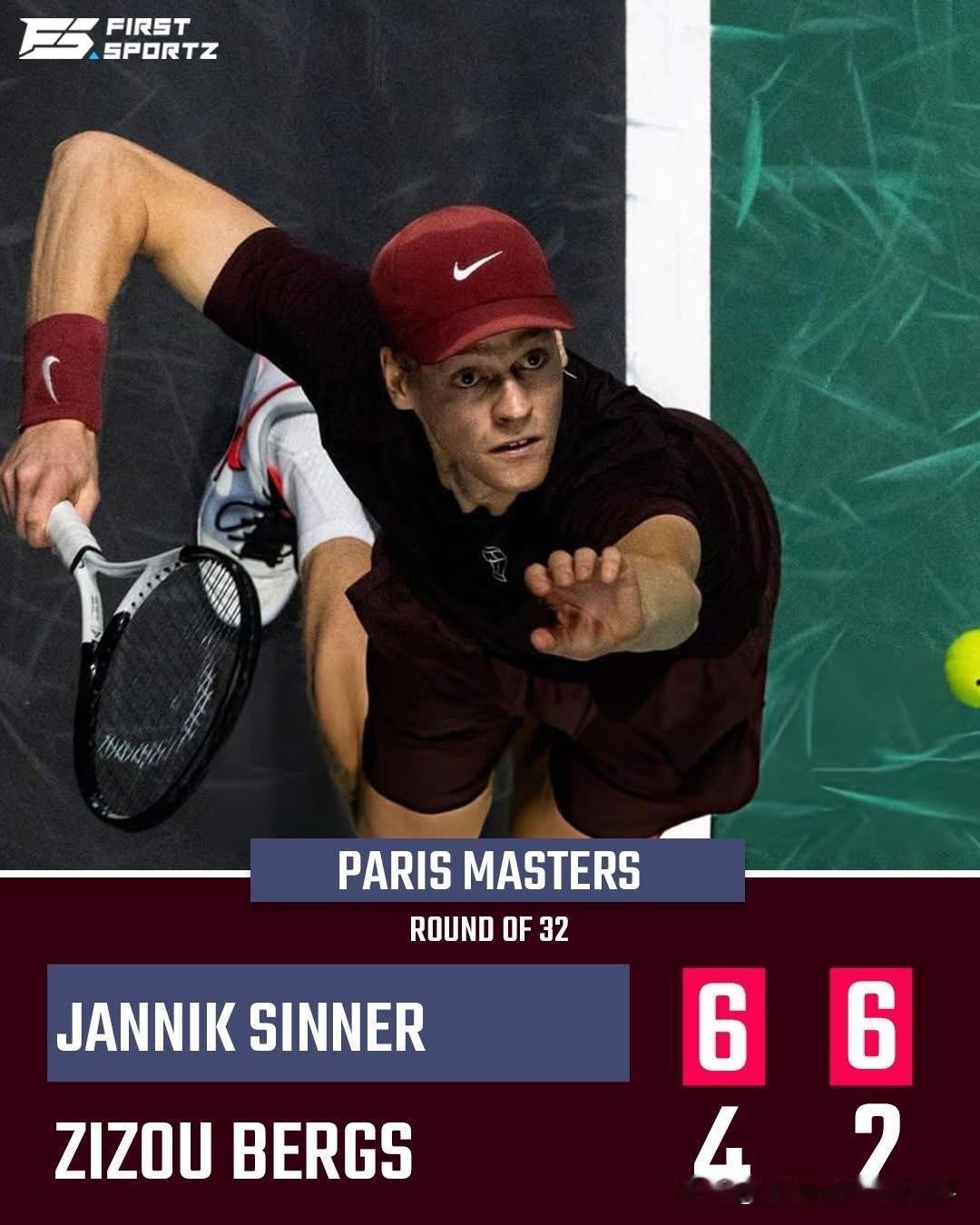 辛纳以6-4、6-2击败齐祖·贝格斯，晋级巴黎大师赛16强。赛后记者问：能否