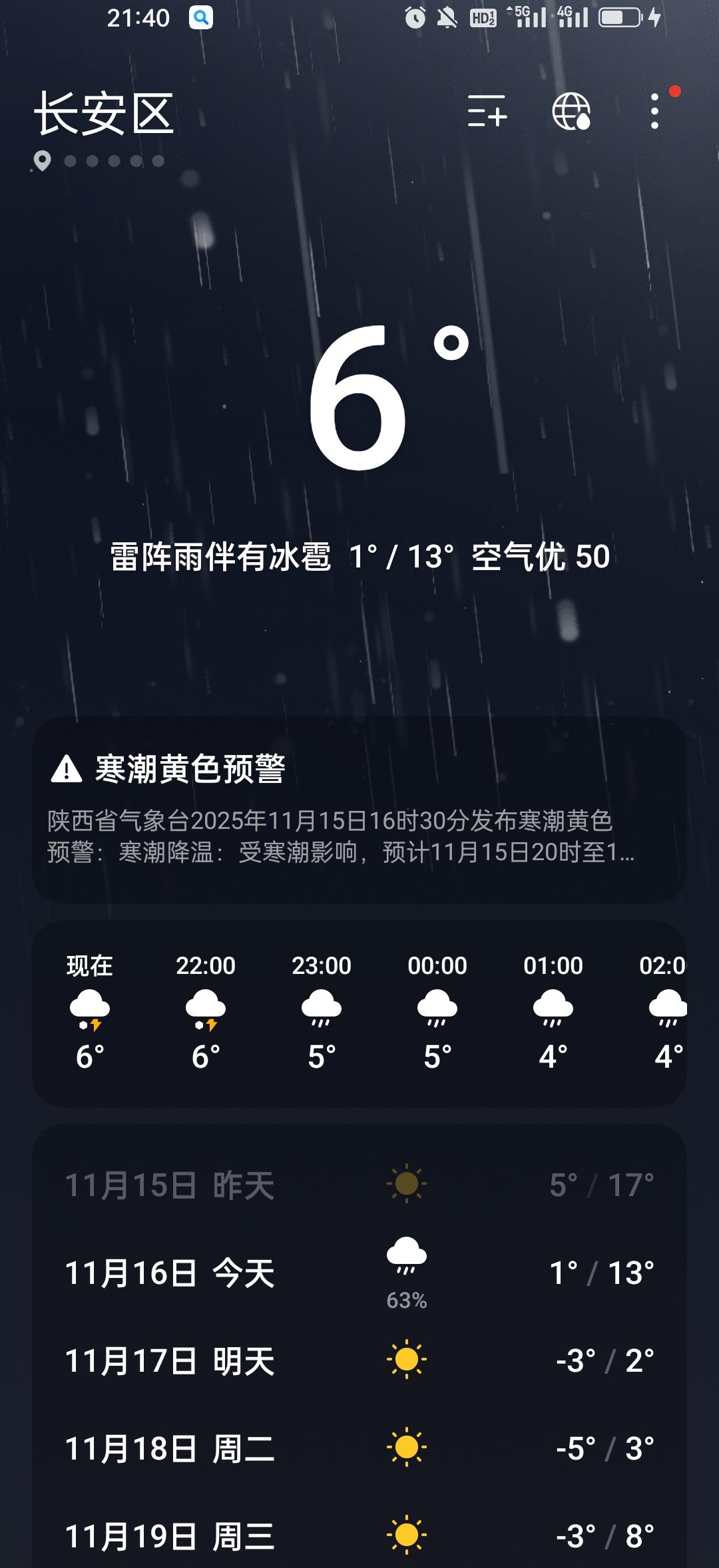 雷阵雨伴有冰雹，这是我第一次在天气预报看到这样的天气提醒。西安这次降温看来在
