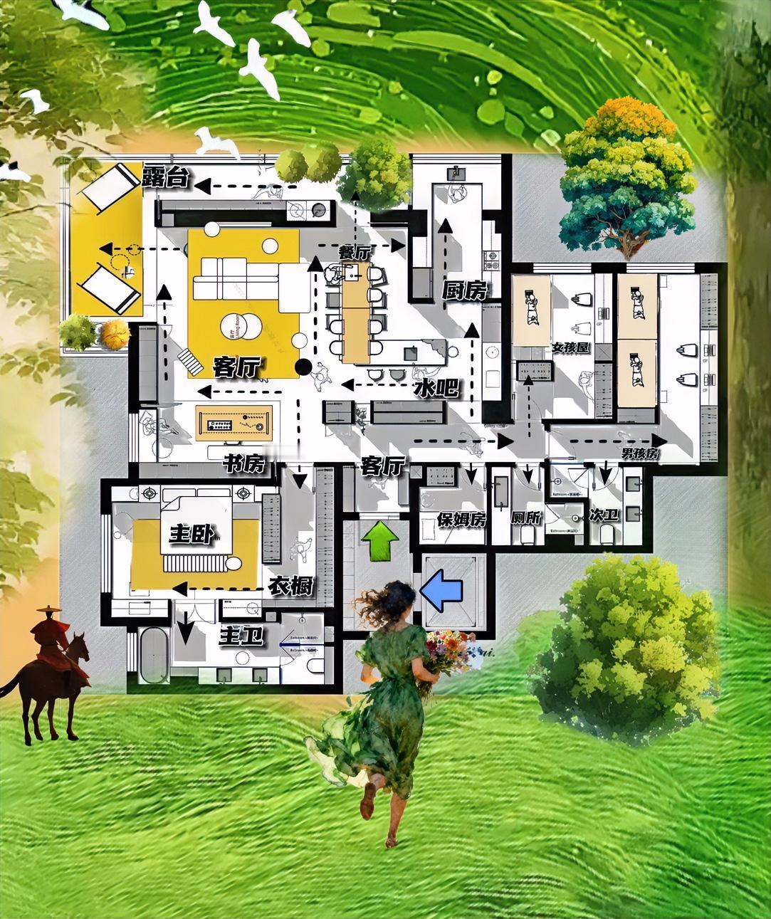 太稀罕，跳出太俗套的户型，我就是被220㎡，双生花的气质，所吸引！客厅五洄游，