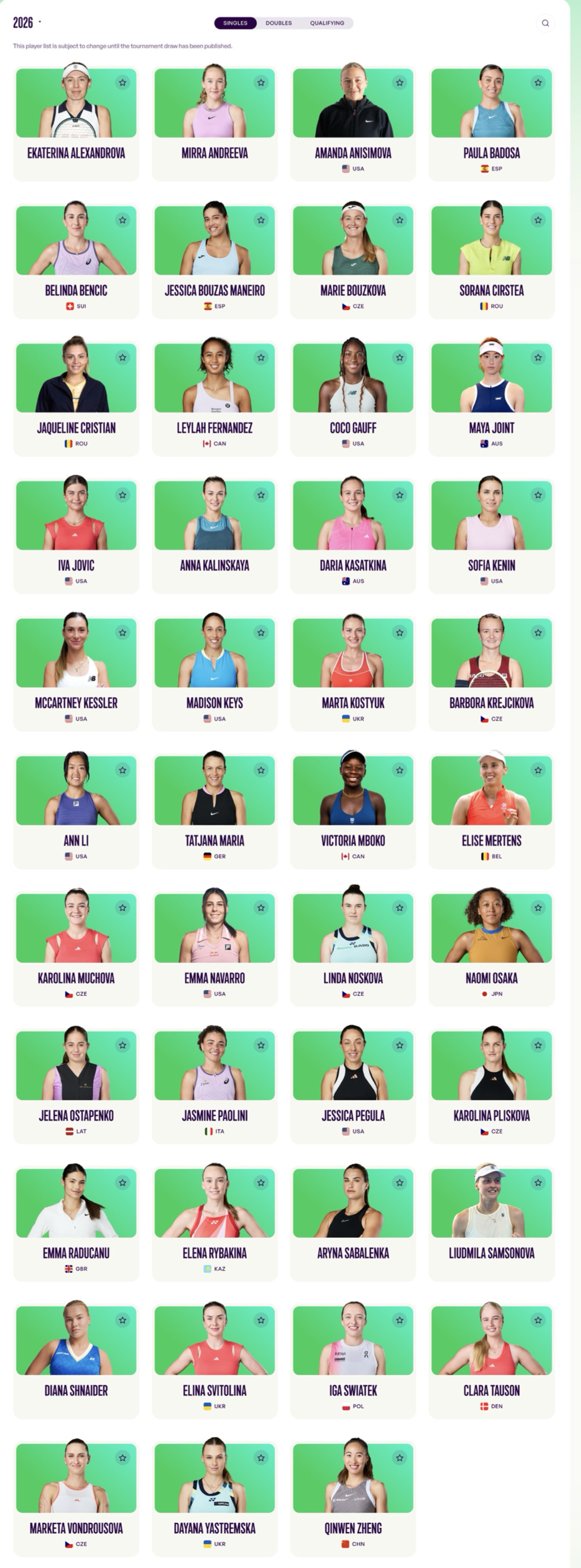 【WTA迪拜赛信息🇦🇪】正赛赛期：2月15日至2月21日正赛抽签北京时间：2