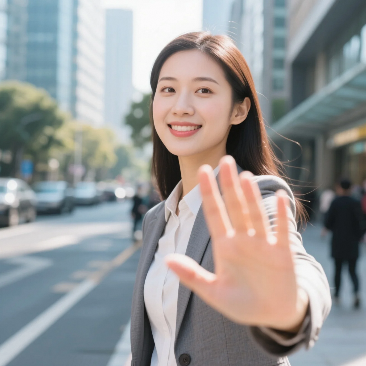 今天天气不错，小姐姐上班路上活力满满~