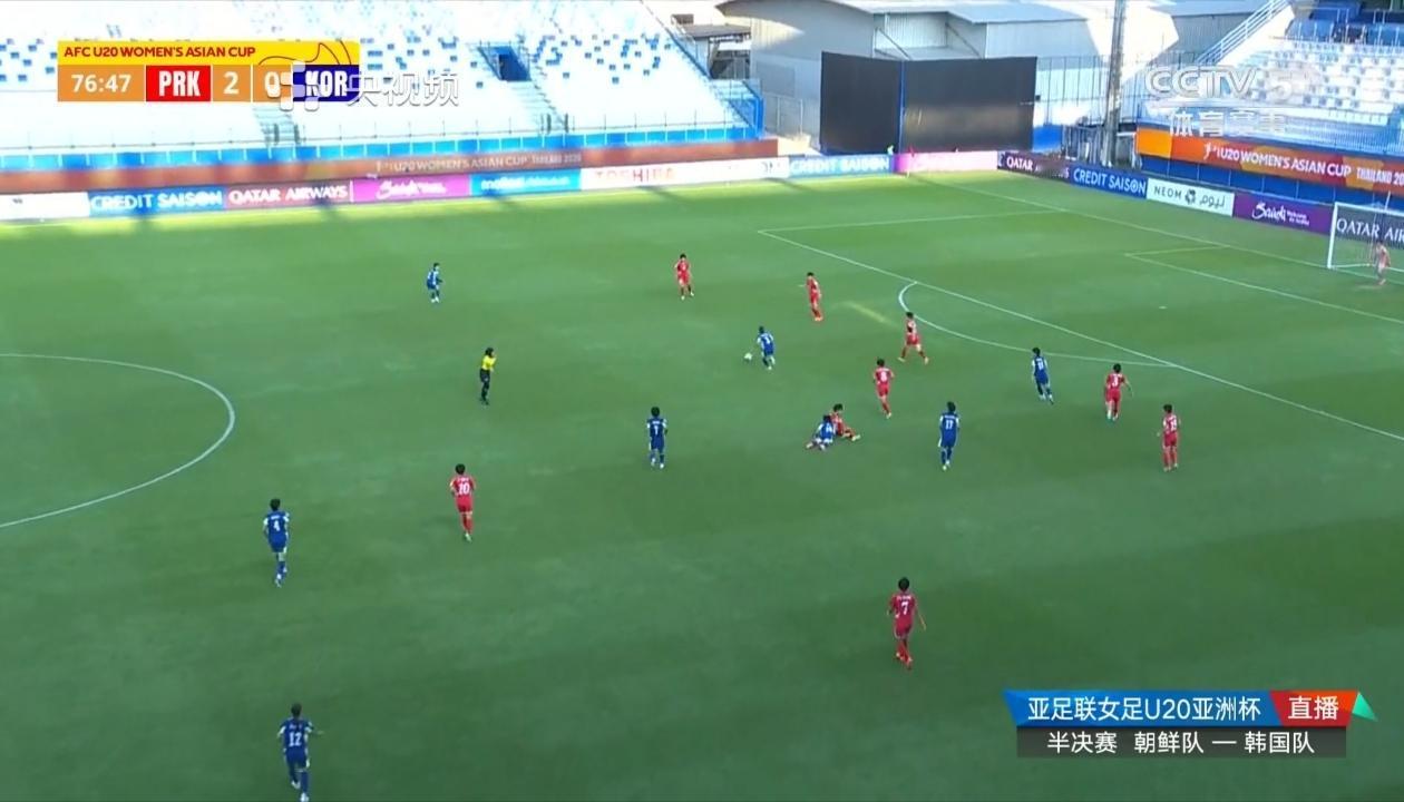 u20女足亚洲杯半决赛，朝鲜对阵韩国女足的比赛几乎已无悬念，2：0领先的朝鲜女足