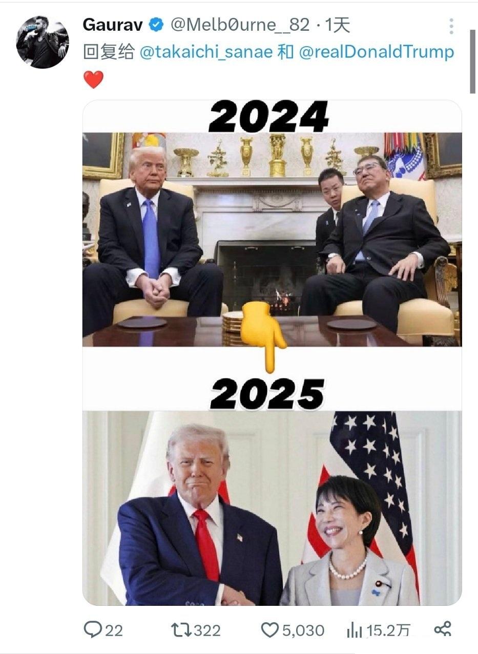 这张图已经传疯了:2024年的石破茂,可以和特朗普平起平坐;2025年的高市早苗