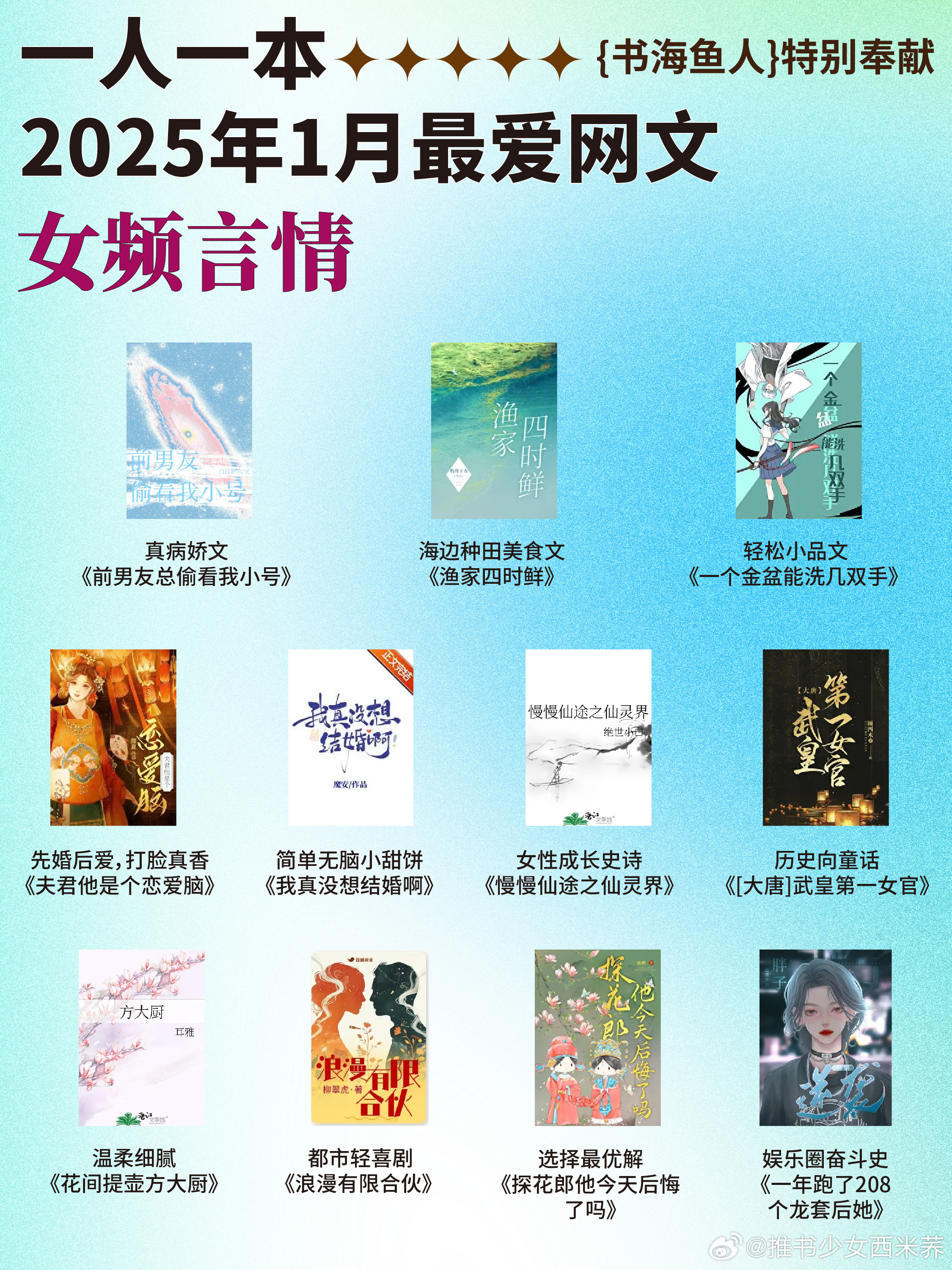 书海鱼人扫文记录【书鱼扫文·女频言情】：一人一本2025年1月最爱网文1.
