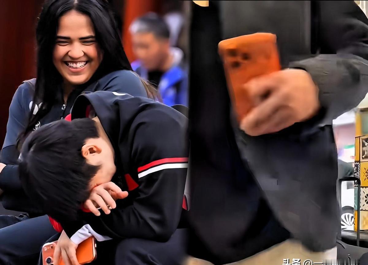 莎莎用OPPO橙，大头立马也拿着同款。不是情侣标配，是品牌搞联动。国家队的娃