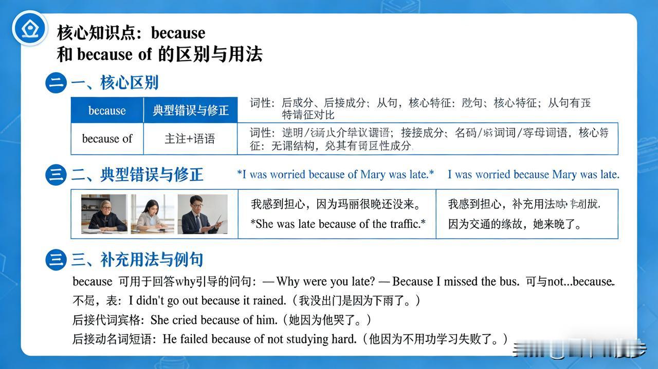 英语学习笔记📝🔑核心知识点：because和becauseof